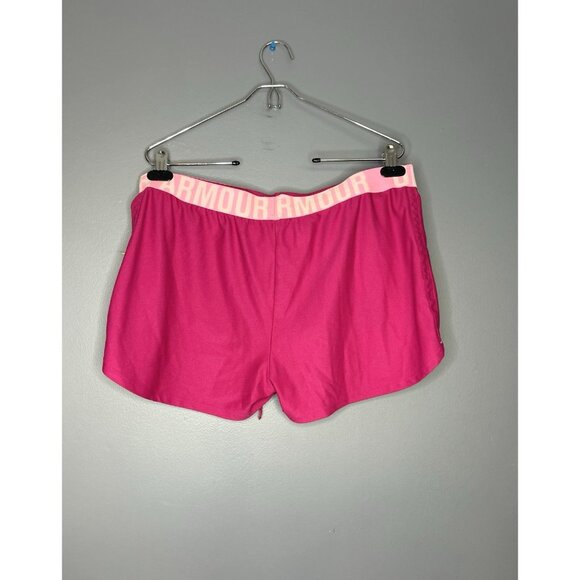 Under Armour Barbiecore Athletic Shorts Womens L Lightweight Workout Logo Gym - Picture 8 of 8